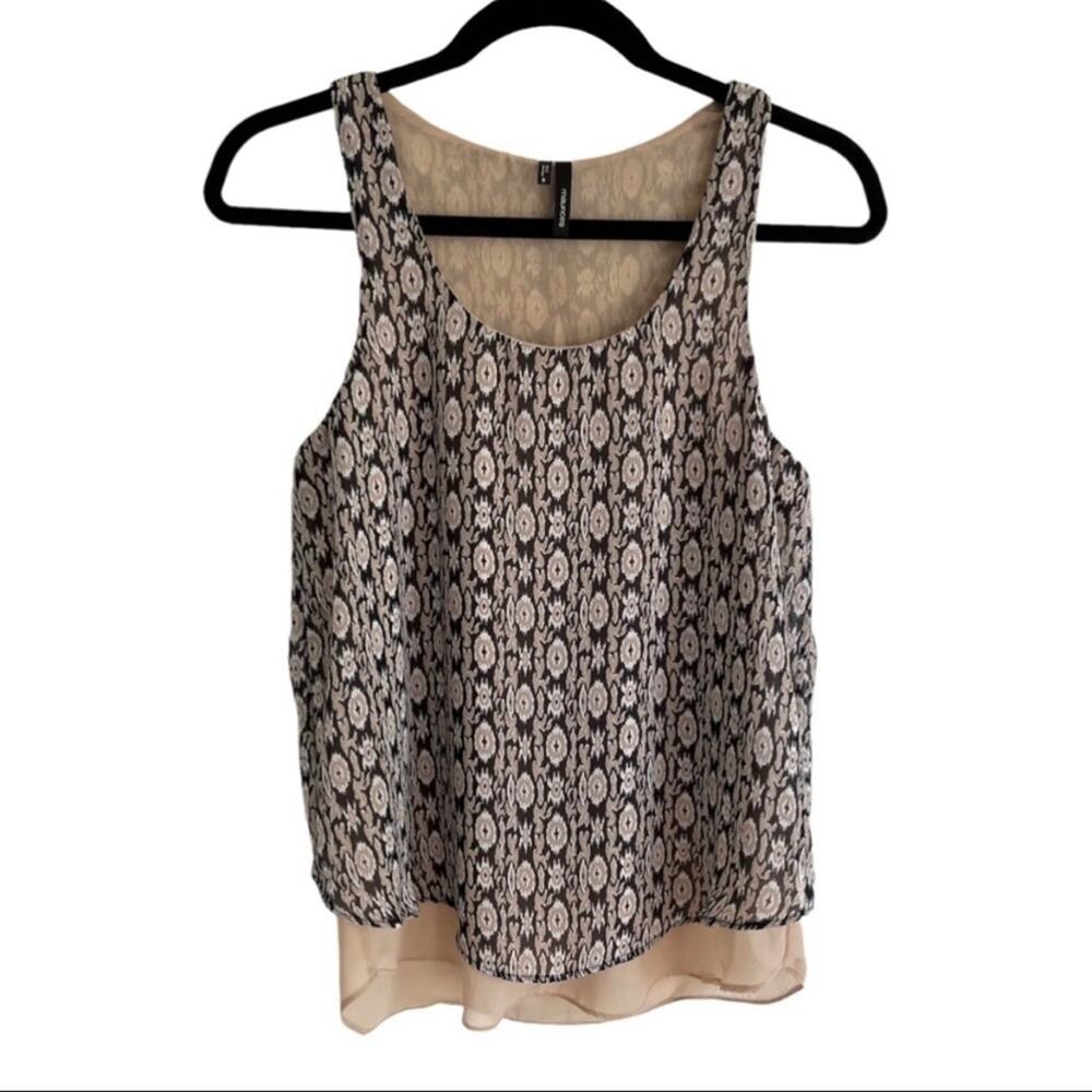 Maurices Split Back Layered Racerback Sleeveless Tank Black Tan Print Size Small